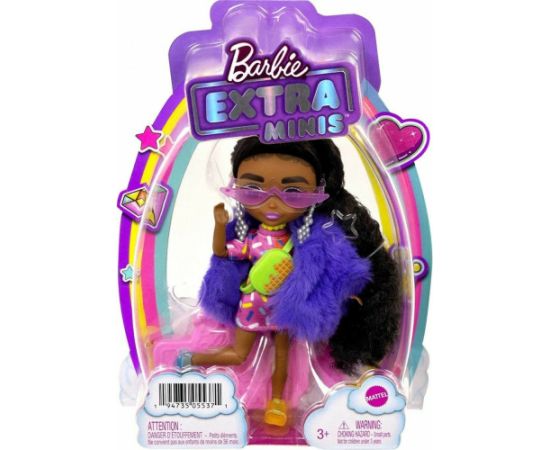 Mattel Barbie Extra Minis - Dark Skin Doll Wearing Faux Fur Coat Purple (HGP63)