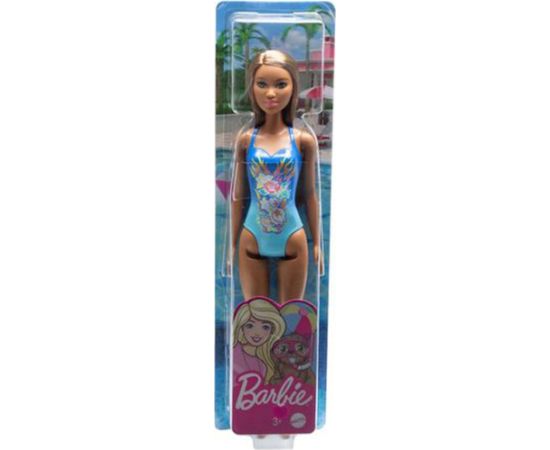 Mattel Barbie Doll Beach - Dark Skin Doll with Flowers Blue Swimsuit (HDC51)