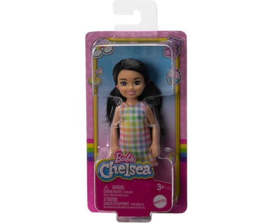 Mattel Barbie Club Chelsea Mini Girl Doll - Small Doll with Black Hair in Pigtails Wearing Removable Plaid Dress Pink Shoes (HKD91)