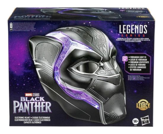 Marvel Legends sērijas Black Panther elektroniskā spēles ķivere ar gaismam un paceļamiem/nolaižamiem objektīviem (F3453)