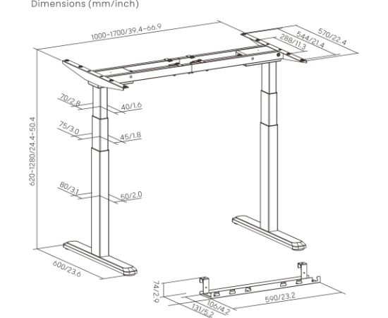 Adjustable Height Table Frame Up Up Thor, Black