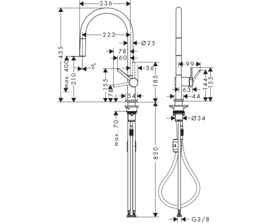 Hansgrohe Talis M54 210 1jet, hroms virtuves izlietnes maisītājs ar izvelkamu dušu