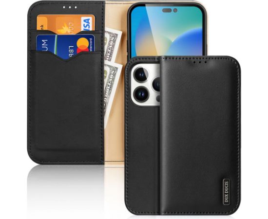 Dux Ducis -  Dux Ducis Hivo Leather Flip Cover Genuine Leather Wallet for Cards and Documents iPhone 14 Pro Black