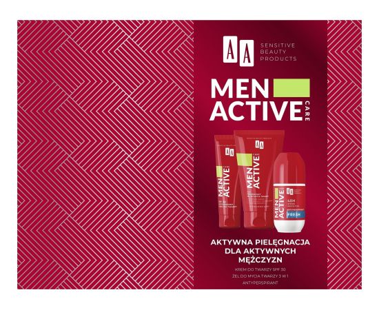 AA_SET Men Active antyperspirant roll-on 50ml + krem do twarzy 50ml + peeling do twarzy 150ml