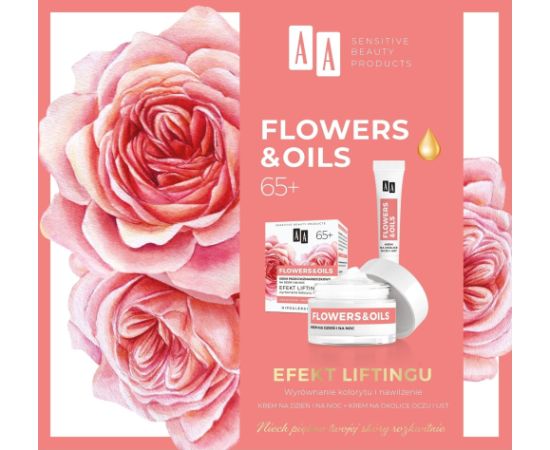 AA_SET Flowers & Oils Efekt Liftingu krem przeciwzmarszczkowy na dzień i na noc 50ml + krem przeciwzmarszczkowy do okolic ust i oczu 15ml