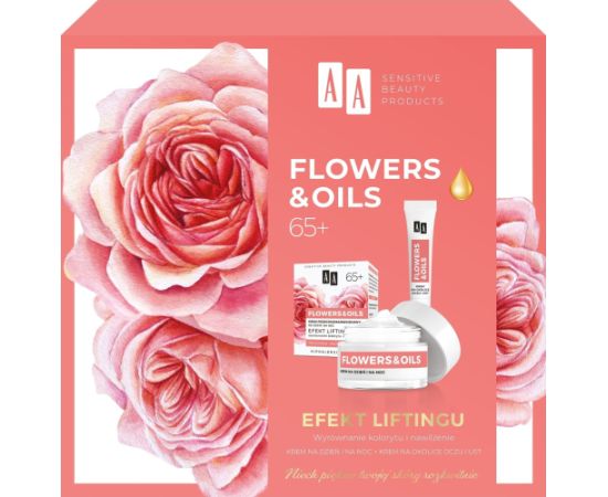 AA_SET Flowers & Oils Efekt Liftingu krem przeciwzmarszczkowy na dzień i na noc 50ml + krem przeciwzmarszczkowy do okolic ust i oczu 15ml