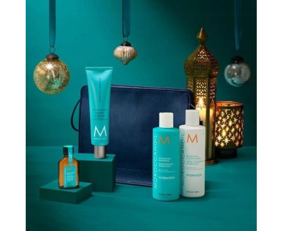 MOROCCANOIL_SET Luminous Wonders Hydrating Shampoo nawilżający szampon do włosów 250ml + Hydrating Conditioner nawilżająca odżywka do włosów 250ml + Treatment odżywcza kuracja do włosów 25ml + Hand Cream krem do rąk 100ml + kosmetyczka