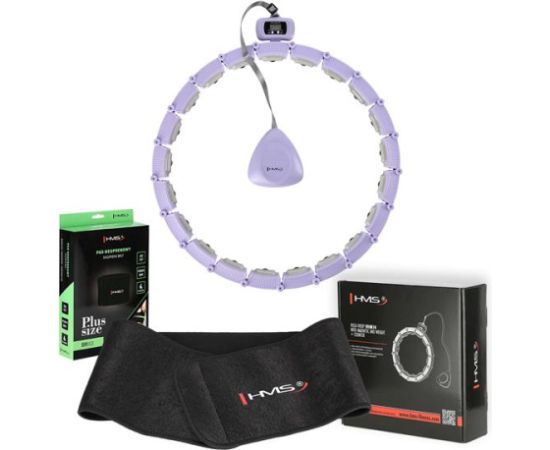 Komplekts HULA HOOP MAGNETIC VIOLET HHM14 WITH WEIGHT + COUNTER HMS + WAIST SUPPORT BR163 BLACK PLUZ SIZE