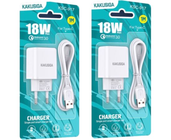 KAKUSIGA KSC-917 lādētājs | 18W | 3A + USB-C kabelis 1m balts