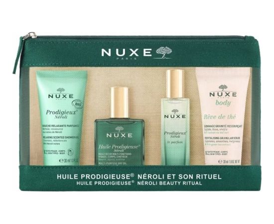 Nuxe Travel Set Nuxe: Prodigieux Neroli, Shower Gel, All Over The Body, For All Skin Types, 30 ml + Prodigieux Neroli, Eau De Parfum, For Women, 15 ml *Miniature + Reve de The, Vegan, Revitalising, Body Scrub, 30 ml + Huile Prodigieuse Multi-Purpose Nero