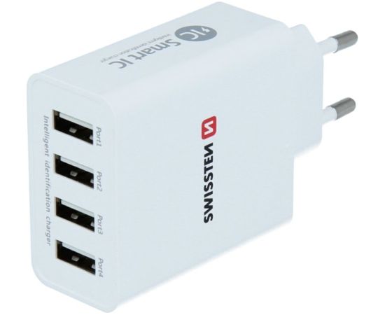 Swissten Smart IC Сетевое зарядное устройство USB 4x 2.1A / 25W / 5A С Автоматическим Выбором Напряжения