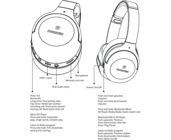 Swissten Hurricane Stereo Bluetooth Наушники с функциями FM / AUX / MicroSD