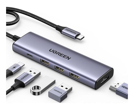 Ugreen Multifunctional HUB 5in1 USB-C - HDMI 1.4 / 3 x USB-A / USB-C PD 100W Ugreen CM511 - gray