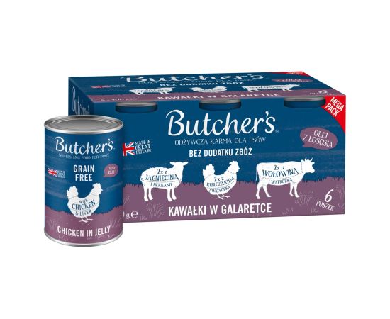 Butcher's Original Recipe in Jelly mix smaków z wątróbką lub nerkami kawałki w galaretce karma dla psa 6 x 400g