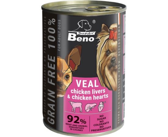 Certech SUPER BENO Veal with chicken livers and hearts - wet dog food - 415g