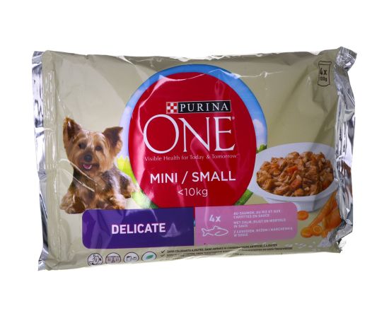 Purina One mini delicate - wet dog food - with salmon and rice - 4 x 100g