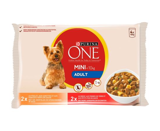 PURINA One Mini Adult Chicken, Beef - wet dog food - 4x100 g