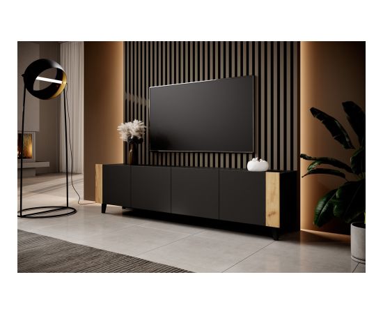 Cama Meble TV cabinet FARO 200x42x52 black matt + oak craft