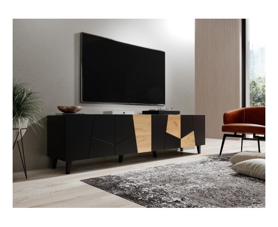 Cama Meble RTV cabinet ETNA 200x42x52 black matt + oak craft