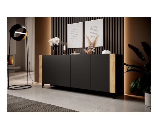 Cama Meble FARO chest of drawers 200x42x82 matte black + oak craft