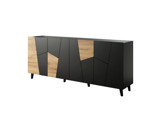 Cama Meble ETNA chest of drawers 200x42x82 black matt + oak craft