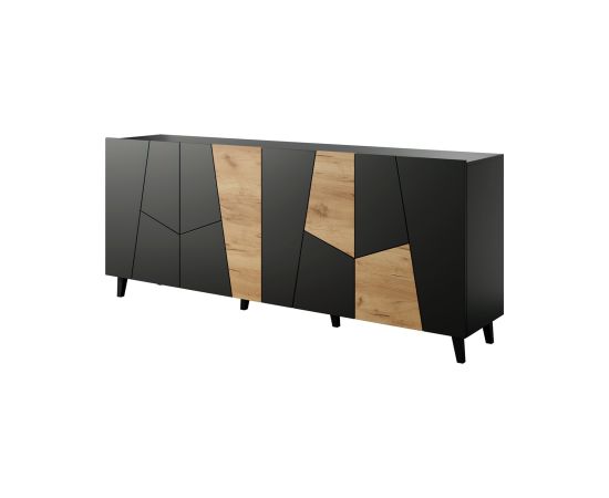 Cama Meble ETNA chest of drawers 200x42x82 black matt + oak craft