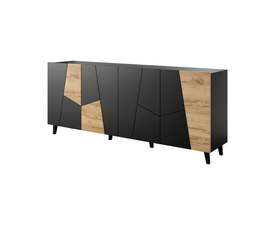 Cama Meble ETNA chest of drawers 200x42x82 black matt + oak craft