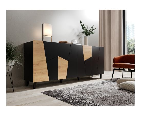 Cama Meble ETNA chest of drawers 200x42x82 black matt + oak craft