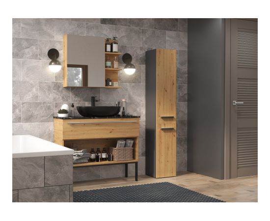 Top E Shop Topeshop NEL IV ANT/ART bathroom storage cabinet Graphite, Oak