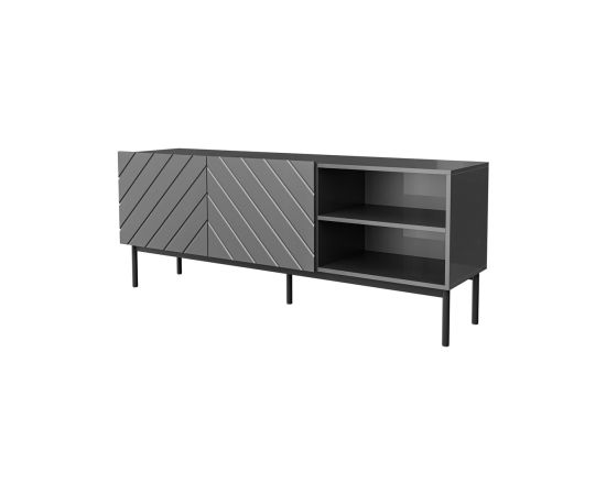 Cama Meble ABETO RTV cabinet on black steel frame 150x42x60 cm graphite/glossy graphite