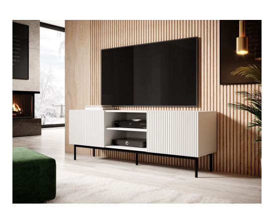 Cama Meble PAFOS RTV cabinet on black steel frame 150x40x60 cm white matt