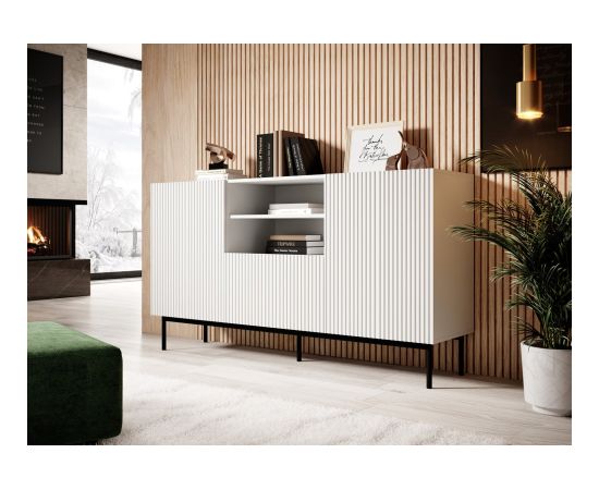 Cama Meble PAFOS chest of drawers on a black steel frame 150x40x90 cm white matt