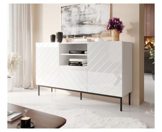 Cama Meble ABETO chest of drawers on black steel frame 150x42x90 white/gloss white