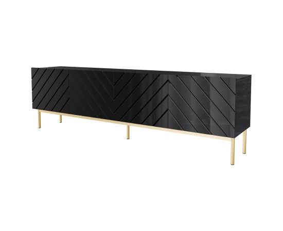 Cama Meble ABETO RTV cabinet on golden steel frame 200x42x60 black/gloss black