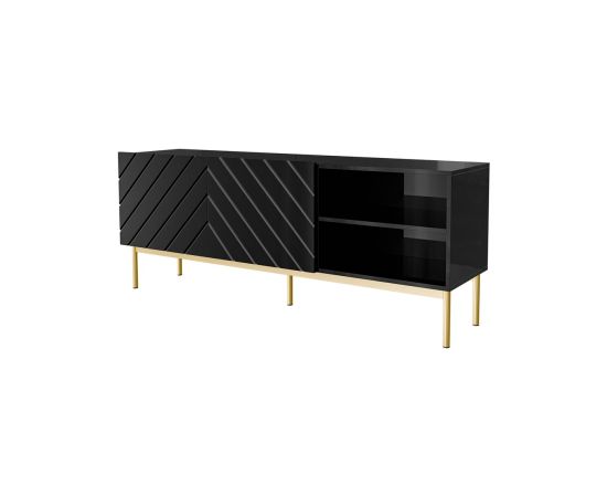 Cama Meble ABETO RTV cabinet on golden steel frame 150x42x60 black/gloss black