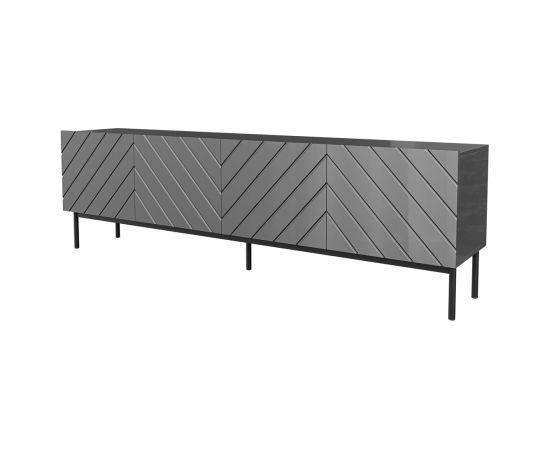 Cama Meble ABETO RTV cabinet on black steel frame 200x42x60 graphite/glossy graphite