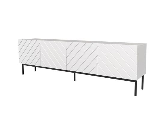 Cama Meble ABETO RTV cabinet on black steel frame 200x42x60 white/gloss white