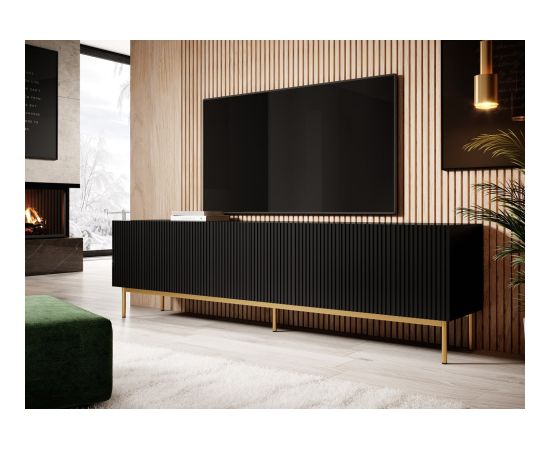 Cama Meble PAFOS RTV cabinet on golden steel frame 200x40x60 cm matte black