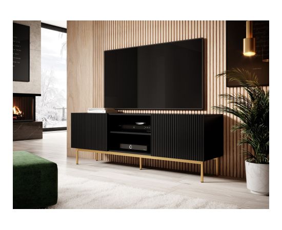 Cama Meble PAFOS RTV cabinet on golden steel frame 150x40x60 cm matte black