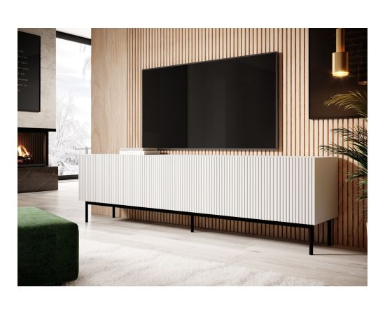 Cama Meble PAFOS RTV cabinet on black steel frame 200x40x60 cm white matt