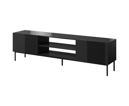 Cama Meble RTV SLIDE 200K cabinet on black steel frame 200x40x57 cm all in gloss black