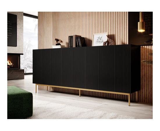 Cama Meble PAFOS chest of drawers on golden steel frame 200x40x102 matte black