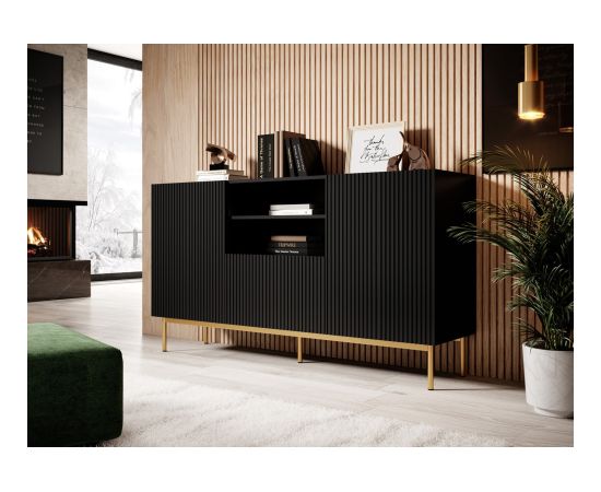 Cama Meble PAFOS chest of drawers on golden steel frame 150x40x90 cm matte black