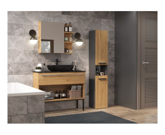 Top E Shop Topeshop NEL III ANT/ART bathroom storage cabinet Graphite, Oak