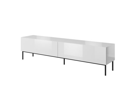 Cama Meble RTV SLIDE cabinet on black steel frame 200x40x50 cm all in gloss white