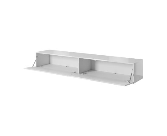 Cama Meble RTV SLIDE cabinet on black steel frame 200x40x50 cm all in gloss white