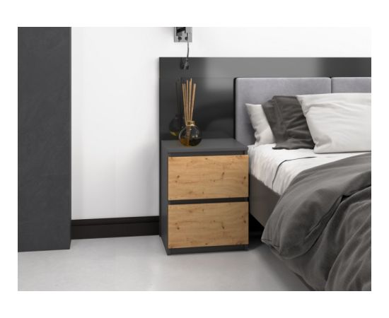 Top E Shop Topeshop W2 ANTRACYT/ARTISAN nightstand/bedside table 2 drawer(s) Anthracite, Oak