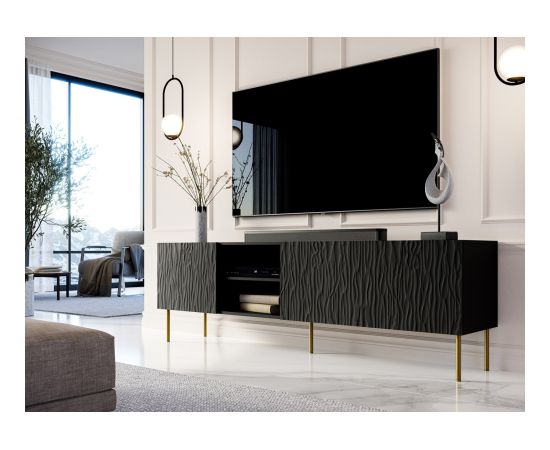 Cama Meble RTV JUNGLE cabinet 190x40.5x59.5 black matt + golden legs