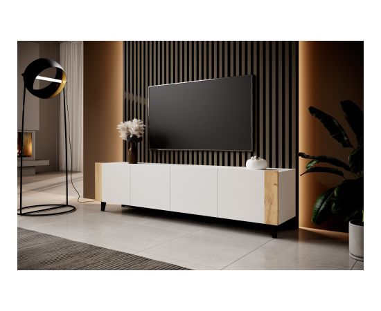 Cama Meble RTV cabinet FARO 200x42x52 white matt + oak craft