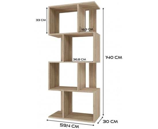 Top E Shop Bookcase FIESTA 4P 59.5x30x140 cm, sonoma oak